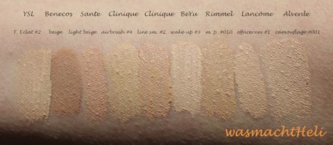 YSL Touche Eclat Benecos Sante Clinique airbrush line smoothing BeYu Rimmel match perfection Lancome effacernes longue tenue Alverde camouflage