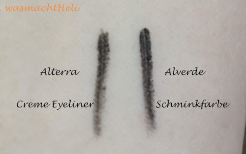 Swatch Alterra Creme Eyeliner und Alverde Schminkfarbe schwarz