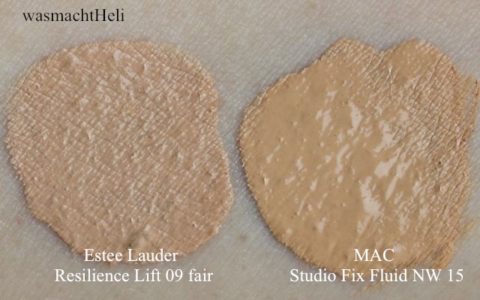 Swatches Estee Lauder Resilience Lift Extreme Makeup 09 light, MAC Studio Fix Fluid NW 15