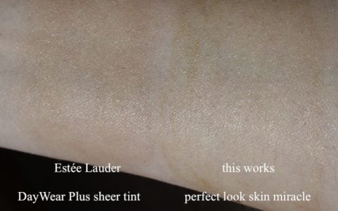 Swatches Estee Lauder Daywear Plus und this works perfect look skin miracle