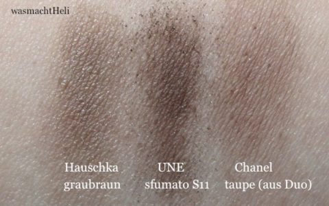 Swatches Hauschka graubraun UNE sfumato S11 Chanel taupe delicat