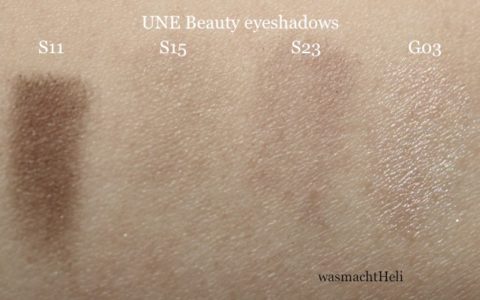 Swatches UNE Sfumato Eyeshadows S11, S15, S23, G03