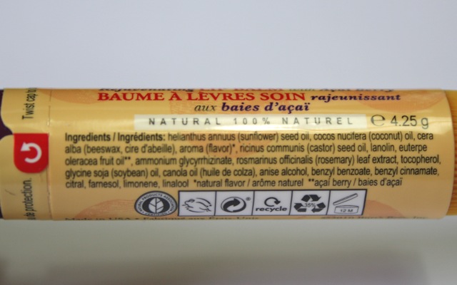 Inhaltsstoffe Burt's Bees Acai Berry Lip Balm Lippenpflegestift