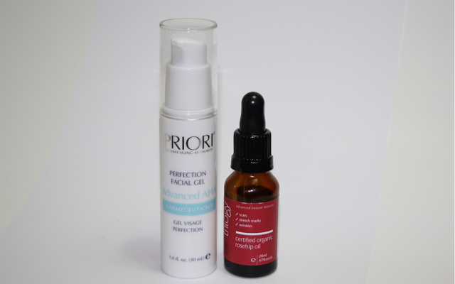 Priori Advanced AHA Facial Gel Serum und Trilogy Organic Rosehip Oil