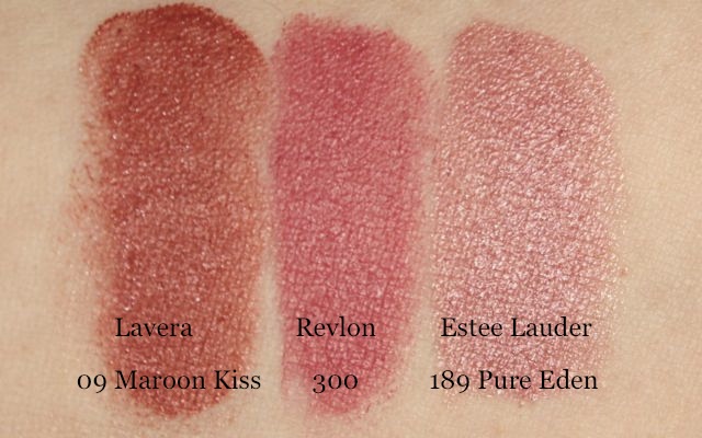 Swatch: Lavera 09 Maroon Kiss, Revlon Color Stay 300, Estee Lauder Pure Color Lipstick 189 pure eden